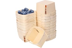 Geytetqi 20 Pack Wooden Berry Baskets, 4 Inch Small Square Wooden Baskets, One Pint Wood Berry Basket Bulk, Multipurpose Pint Wooden Berry Baskets, Suitable for Berries, Picking Fruit, Crafts Decor