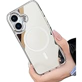 YTanazing Mirror Magnetic Case for iPhone 17 [Compatible with MagSafe] Cute Glass Glossy Mirror Back Case for Women Girls Makeup Cover with Clear Soft TPU Bumper Slim Frame Phone Case 6.3 inch