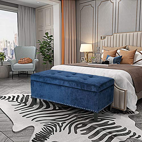 Joveco Storage Ottoman Bench Microfiber Rectangular Button Tufted