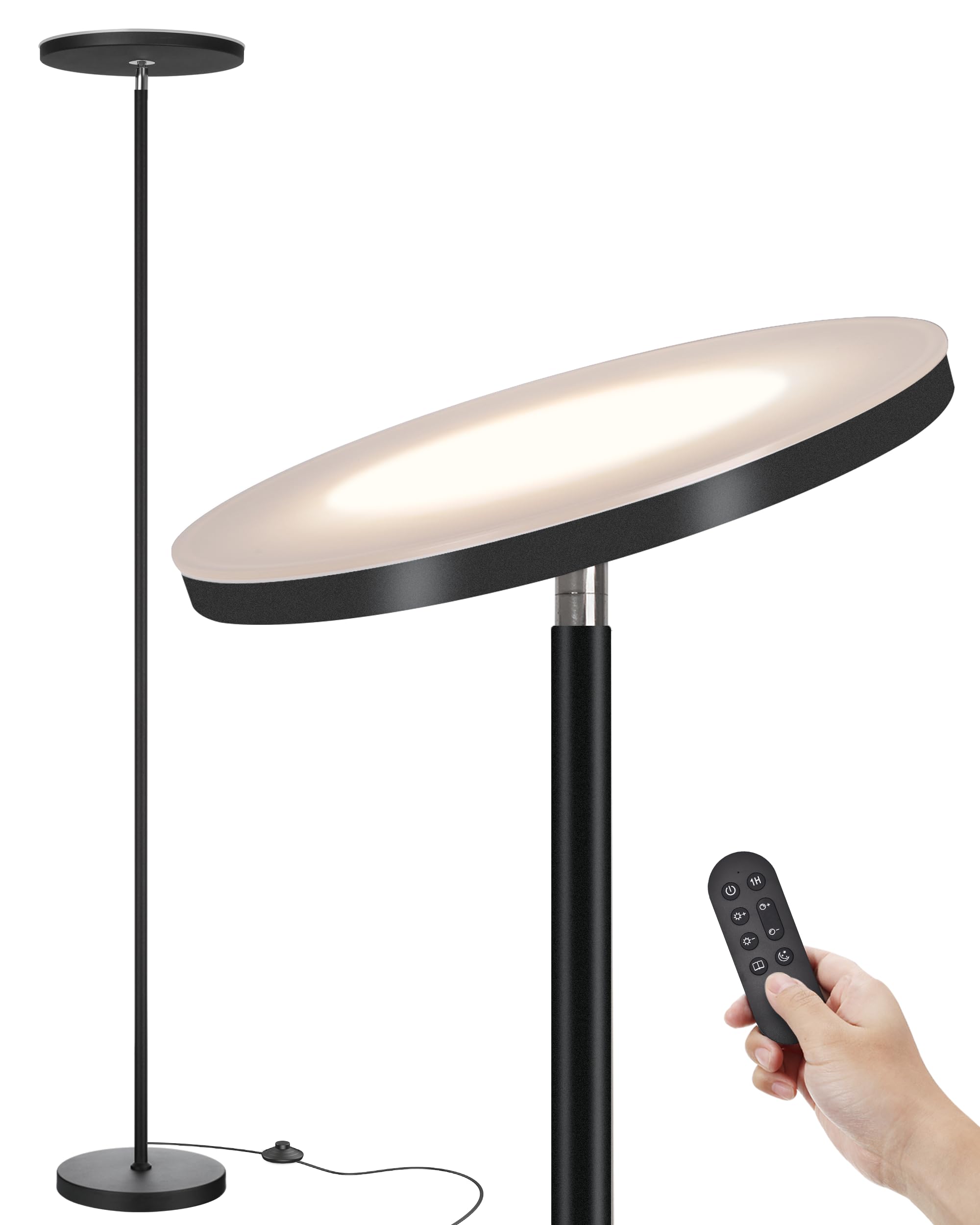 Photo 1 of JOOFO LED Floor Lamp – Super Bright Torchiere with Remote & Foot Switch, Stepless Dimmable Tall Standing Lamp, 69" Modern Pole Light for Corner, Living Room, Bedroom, Reading, Office