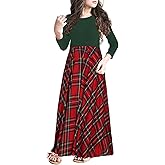 21KIDS Girls Buffalo Check Plaid Dress Kids Long Sleeve Maxi Dresses with Pockets for Girls 6-14 Years