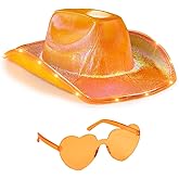 Funcredible Orange Light Up Cowboy Hat and Glasses - Led Cowgirl Hat for Girls - Neon Cowboy Hat - Cowgirl Costume Accessories for Women