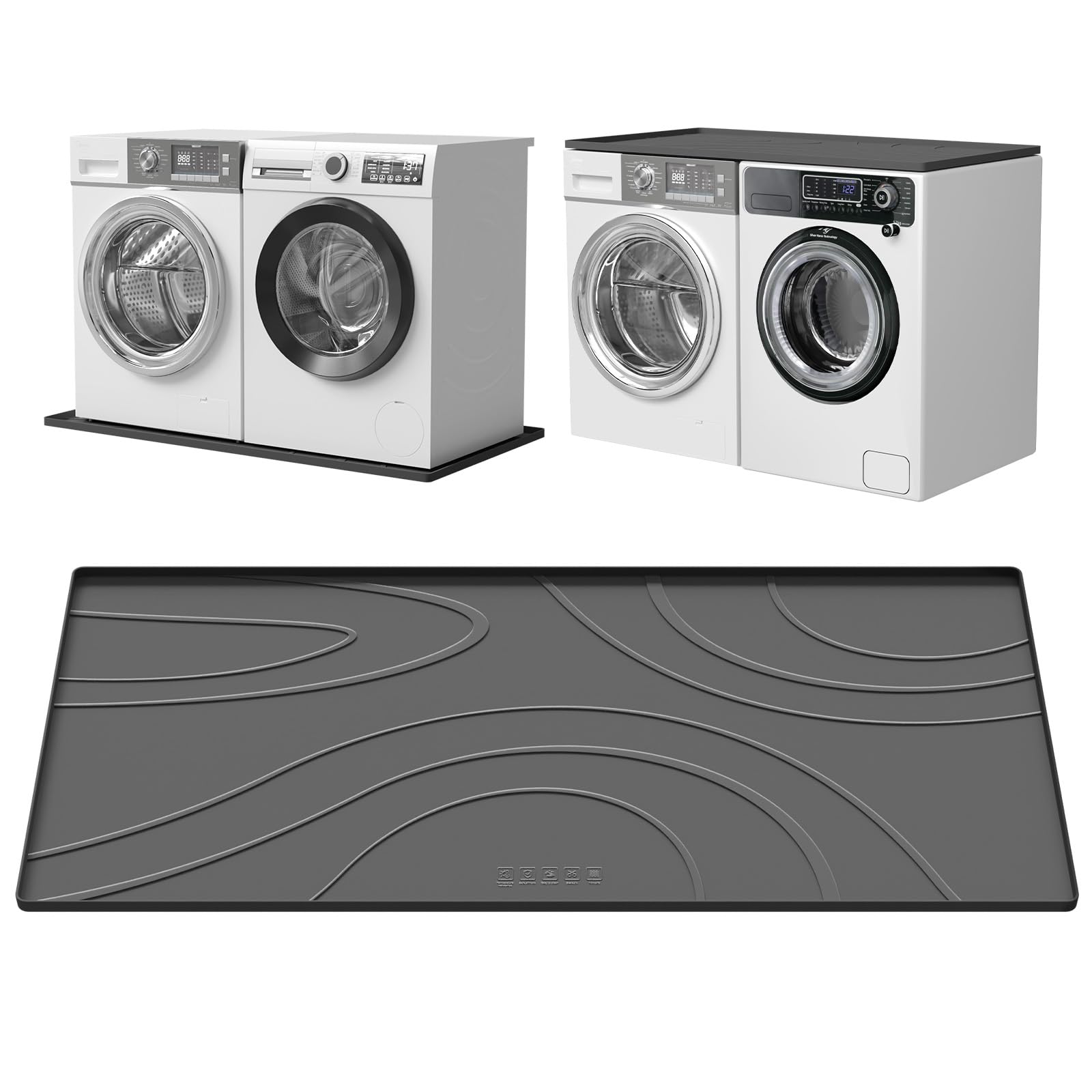 Photo 1 of Washing Machine Drain Pan Silicone mat,Large 53.5" X 26.8" Non-Slip Waterproof Washer Drip Tray,Raised Edge Drip Mat for Under Dryer or Washer, Anti-Vibration,Floor Leak Protector for Laundry Room