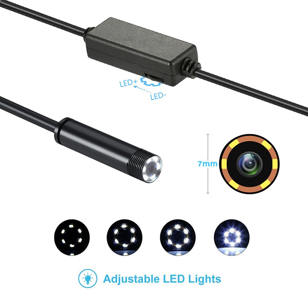 USB Endoscope for Android - DIKI 2 in 1 Waterproof Endoscope Inspection Camera with 6 Led and 5M Snake Cable with USB Adapter for Android Phone Tablet Device - 16.5FT