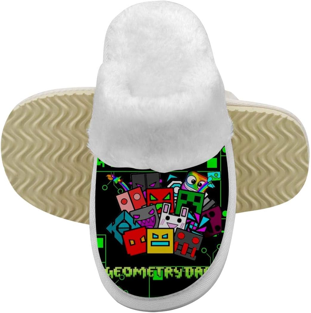 Geo-me-Try Green Dash Kids Cotton House Slippers Warm Flat Slip Shoes Outdoor Boys Girls