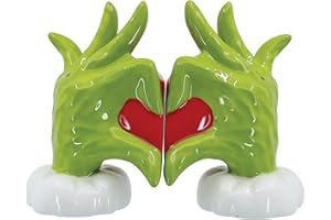 Department 56 Dr. Seuss Grinch Heart Hands Salt and Pepper Shaker Set, 4 Inch, Multicolor