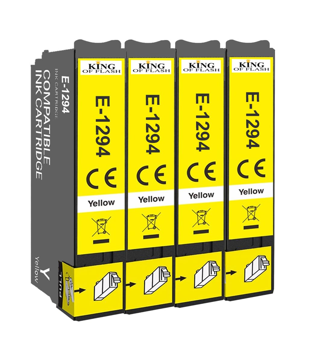 KING OF FLASH T1294 4 Yellow Ink Cartridges Replacement for Epson T1294 Compatible for Epson SX435W SX235W WF-3520 WF-3540 WF-7515 WF-7525, Epson SX425W SX445W SX535WD SX535WD BX305FW