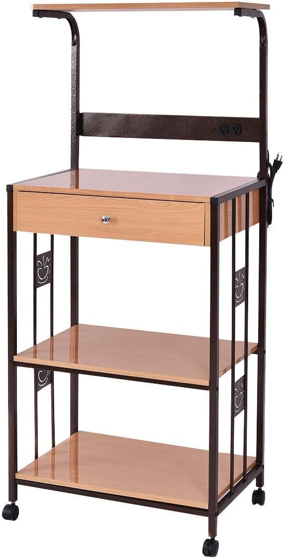 Best 3-Tier Rolling Kitchen Microwave Oven Stand Cart With Electric Outlet
