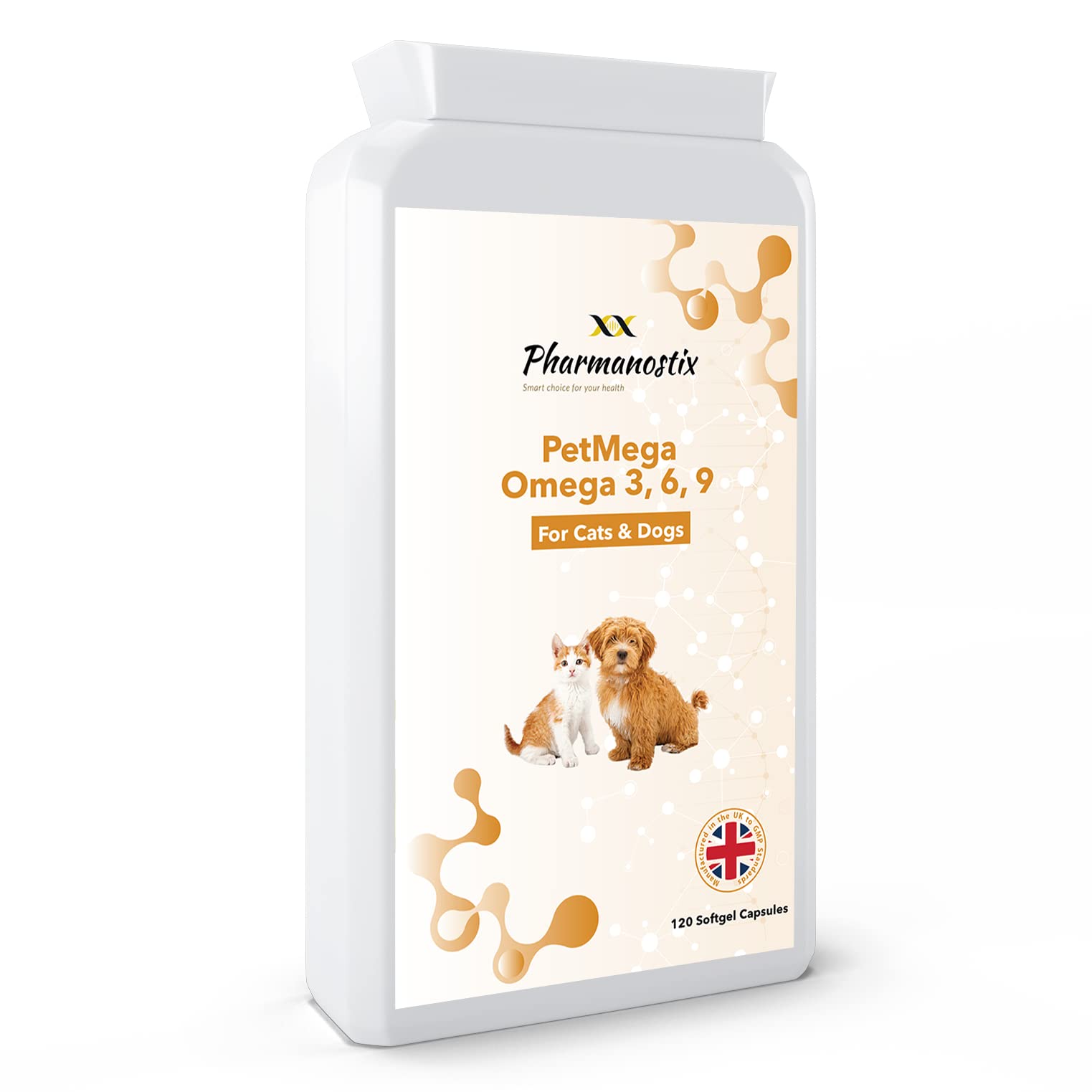 PetMega- Omega 369 for Pet- Omega Fish Oil for Dogs and Cats - 1000mg 120 Capsules - Daily Omega 3 6 9 Supplement for Pets - UK Manufactured to GMP Standards