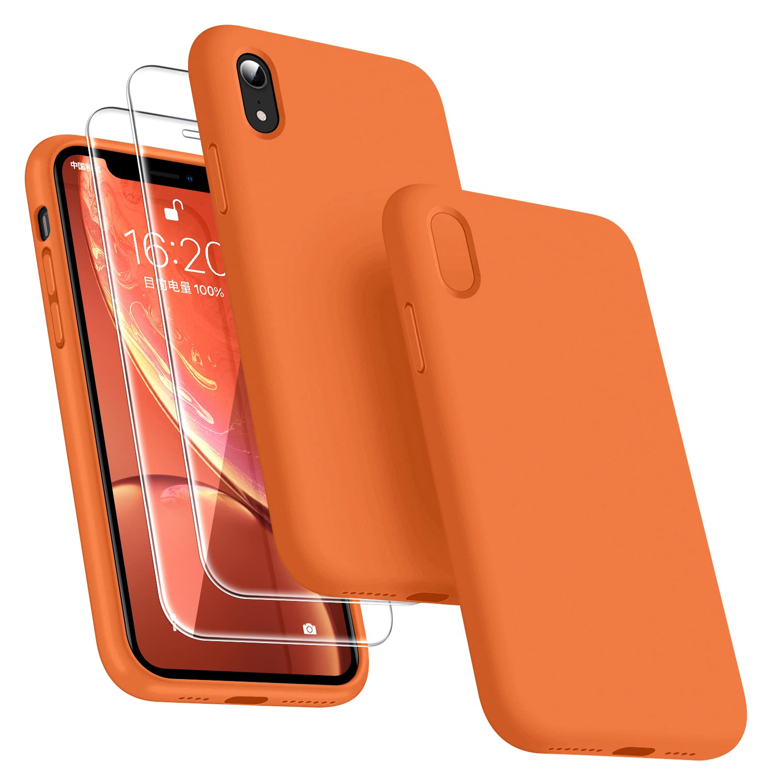 Photo 1 of Dssairo [3 in 1 for iPhone Xr Case, with 2 Pack Screen Protector, Liquid Silicone Slim Shockproof Protective Phone Case 6.1 inch [Microfiber Lining] (Orange)…