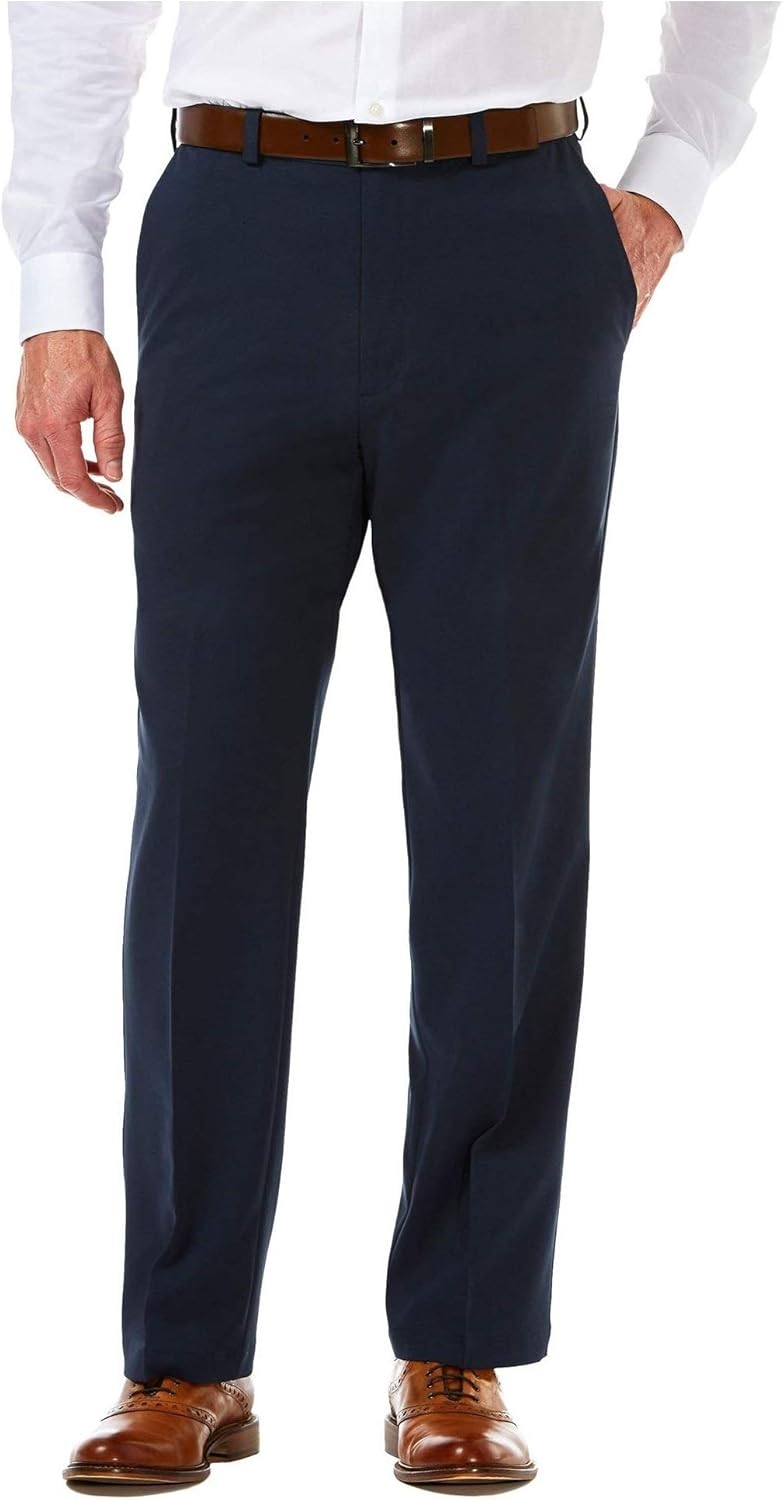Haggar Men's Cool 18 Pro Classic Fit Flat Front Expandable Waist Pant at  Men’s Clothing store