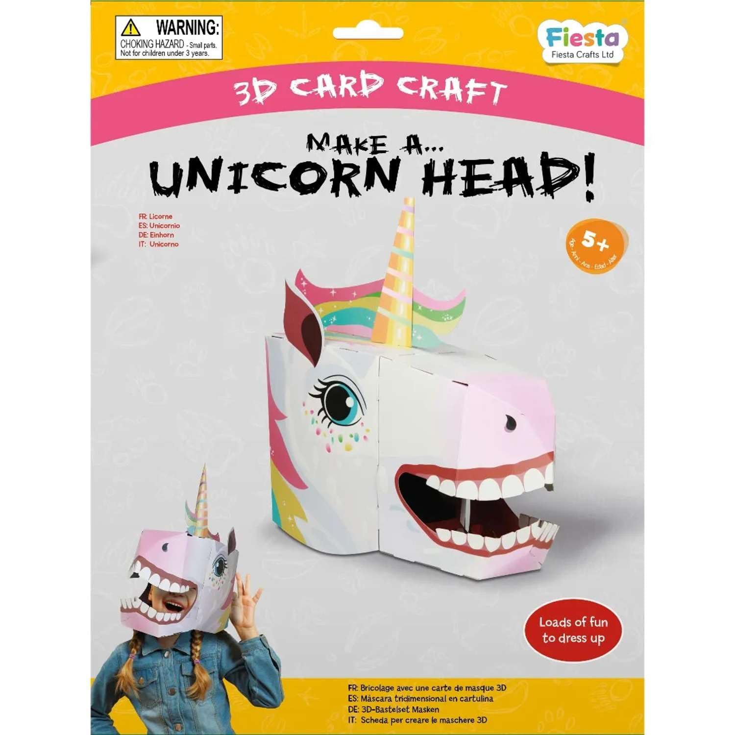 3D Mask Kit Unicorn by Fiesta Crafts - Colourful & Easy to Assemble 3D Head Mask Costume - Complete Arts and Crafts Set to Improve Motor Skills, Creativity, & Imagination - Fits Kids & Adult Heads