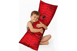 Miss Adola Kids Body Pillow Cover with Zipper - 20x54 Inch Long Silk Pillowcase for Kids Boys Girls Teens Soft Decorative Bed Large Cute Cartoon Body Pillow Sham for Hair and Skin, Red Zhizhu