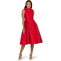 slim fit dress slacks Adrianna Papell Polka Dot Halter Neckline Mikado Fit and Flare A-Line Midi Dress  with Side Pockets