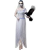 HuntChao Corpse Wedding Dress Cosplay Bride Costume Halloween Ghost Bride Suit For Women1 Set