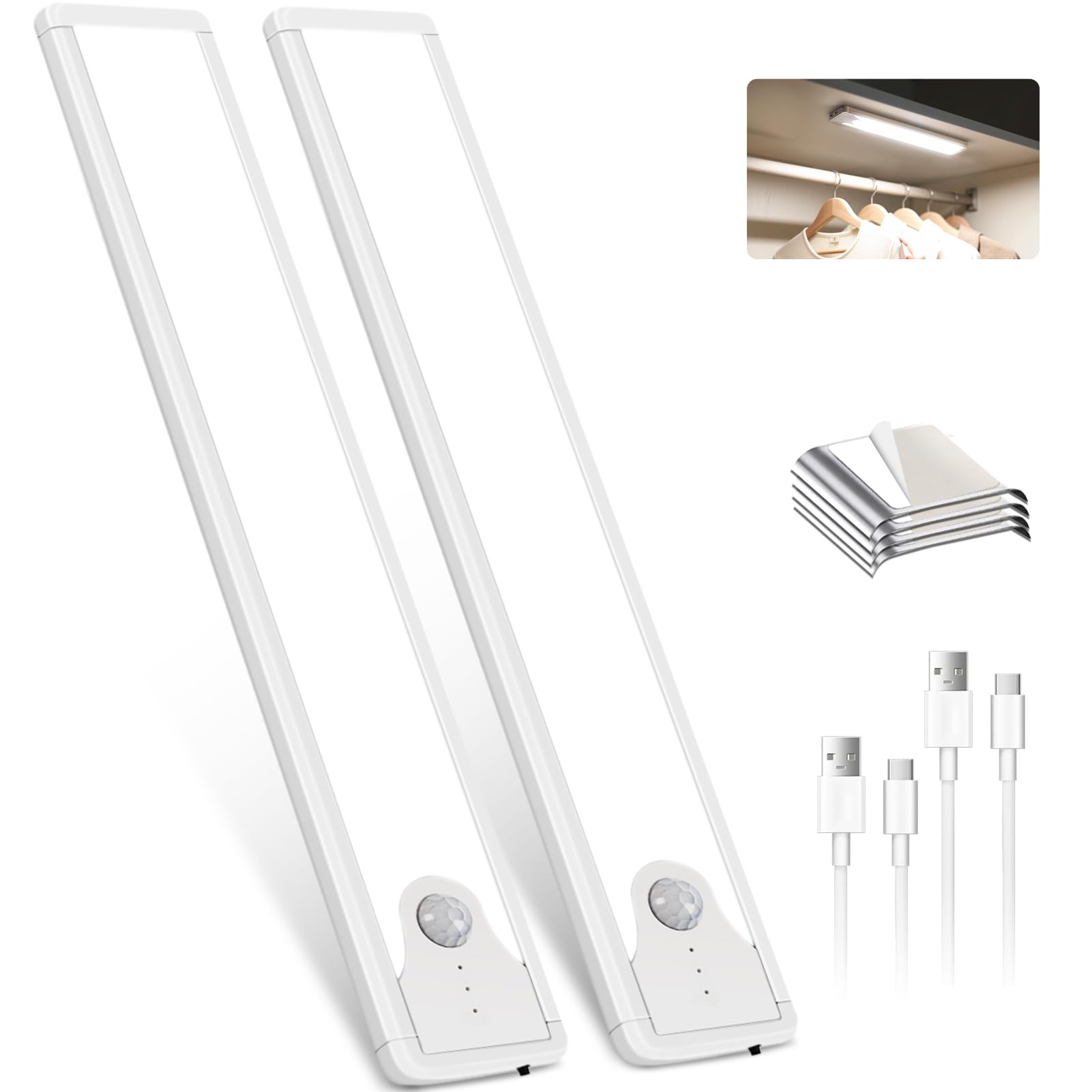 Photo 1 of Pak 16 Inch Under Counter Cabinet Lighting, 83 LED Battery Operated Motion Sensor Light, Dimmable Closet Lights, USB Rechargeable, Wireless Magnetic Under Counter Light for Kitchen, Bathroom, 2 Packs