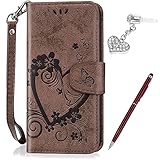 iPhone 6S Case,iPhone 6 Case,ikasus Embossing Love Heart Butterfly Flower Flip Folio Wallet Case PU Leather Stand Card Slots Protective Case +Touch Pen Dust Plug for iPhone 6S / 6 (4.7