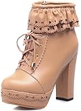 Summerwhisper Women's Elegant Falbala Splicing Round Toe Lace-up Bridal Booties Side Zipper Chunky High Heel Platform Ankle Boots