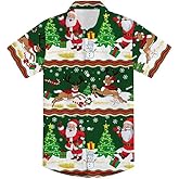 UNICOMIDEA Boys Christmas Shirts Size 6-12 Years Santa Claus Print Kids Hawaiian Button Down Shirt Short Sleeves