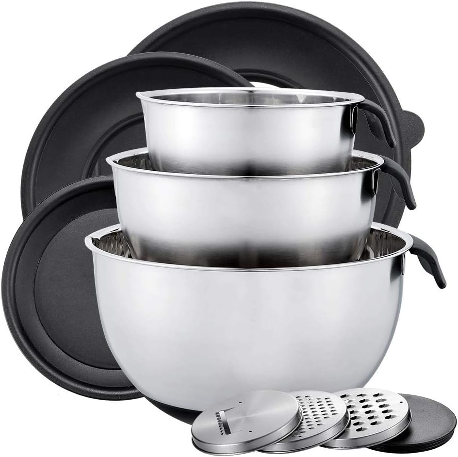 Stainless Steel Mixing Bowls with Airtight Lids, Measurement Marks