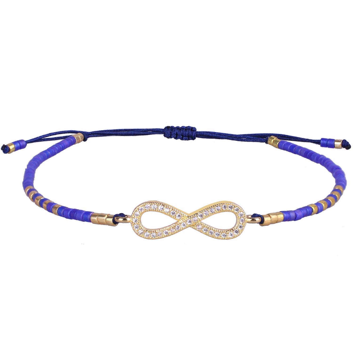 KELITCH Gold Infinity Icon Seed Beaded Bracelets Colorful Personalized Friendship Bracelets for Women Girl (Dark Blue B)