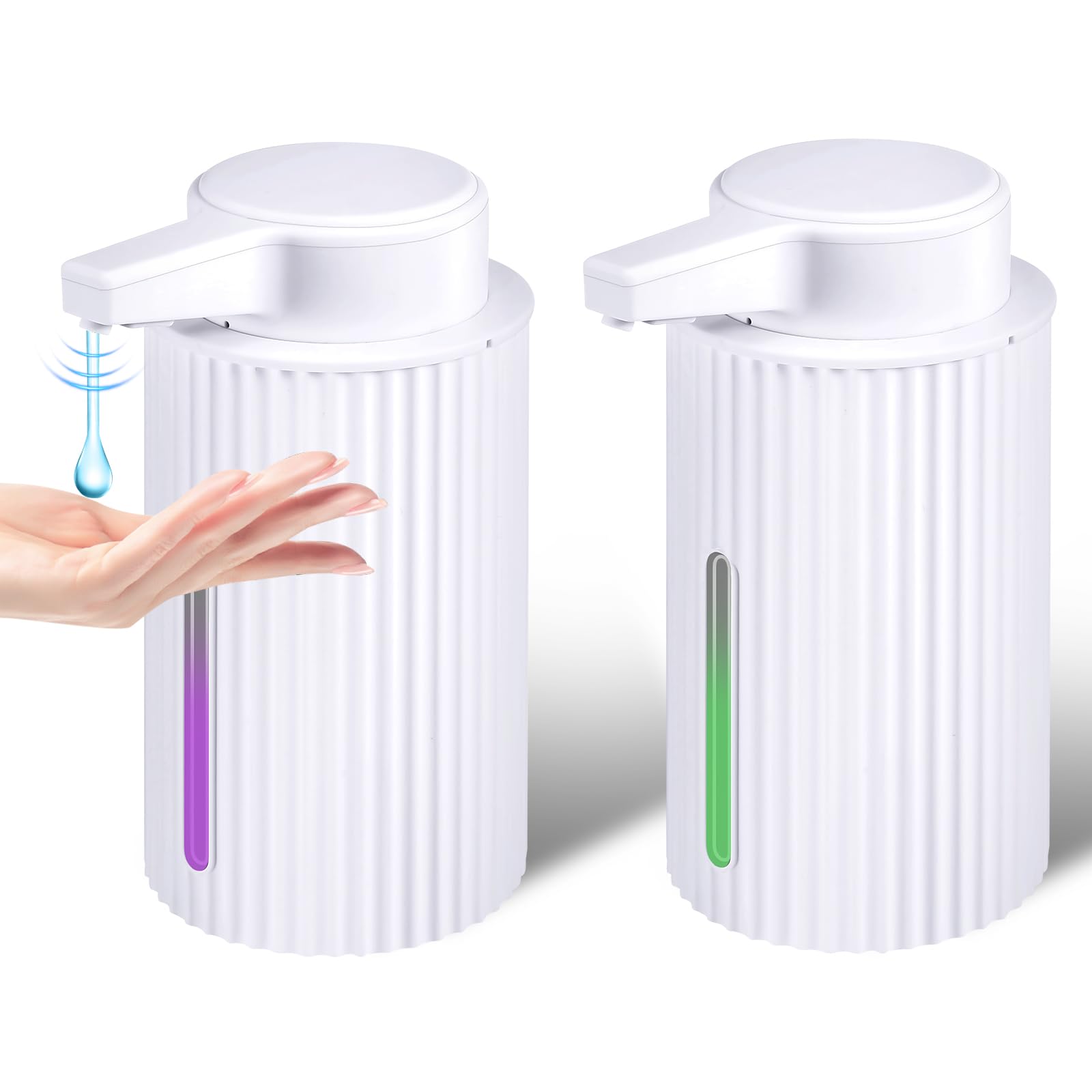 Photo 1 of 2 Pack 13.5 oz Automatic Soap Dispenser – Ribbed Design Automatic Liquid Soap Dispenser for Bathroom & Kitchen Countertop, Rechargeable Touchless with Electric Induction Pump (White)