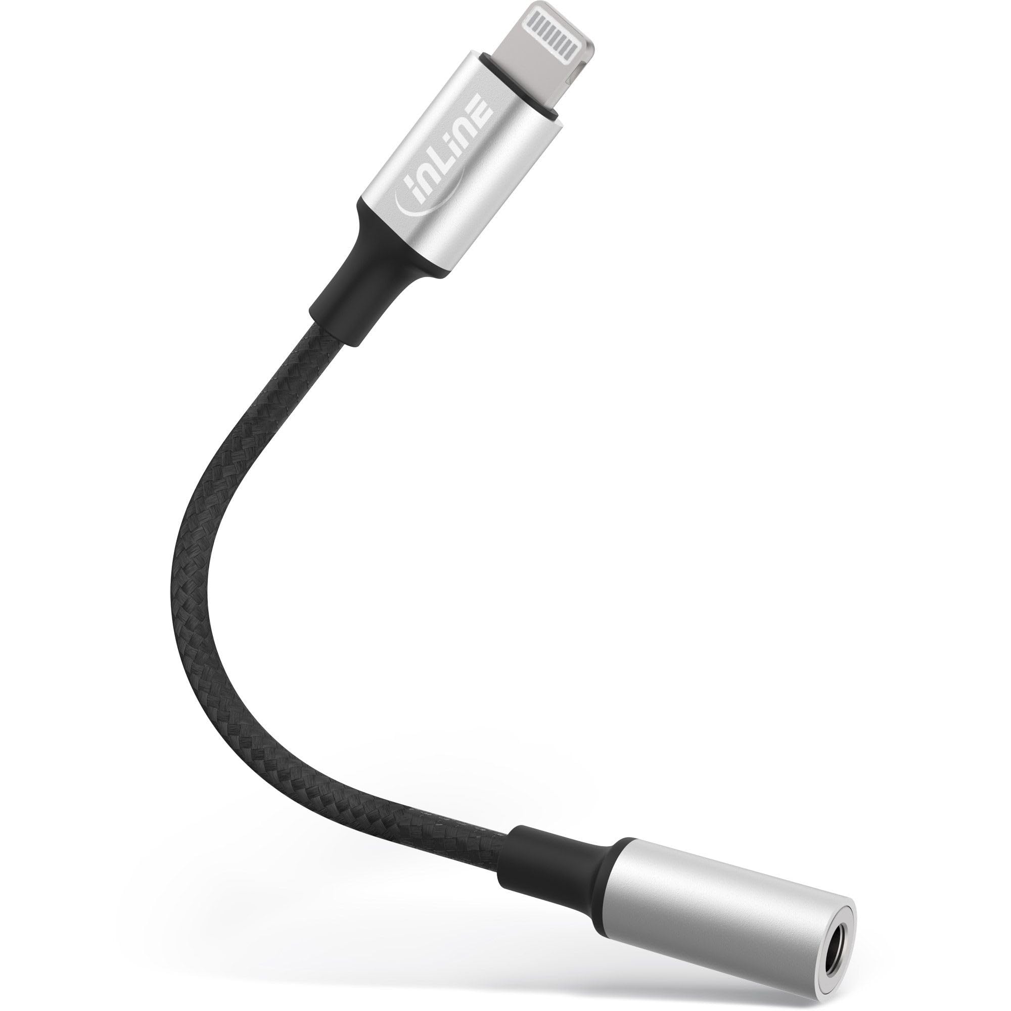 InLine® Lightning Audio Adapter Cable for iPad, iPhone, iPod, Silver/Black, 0.1 m