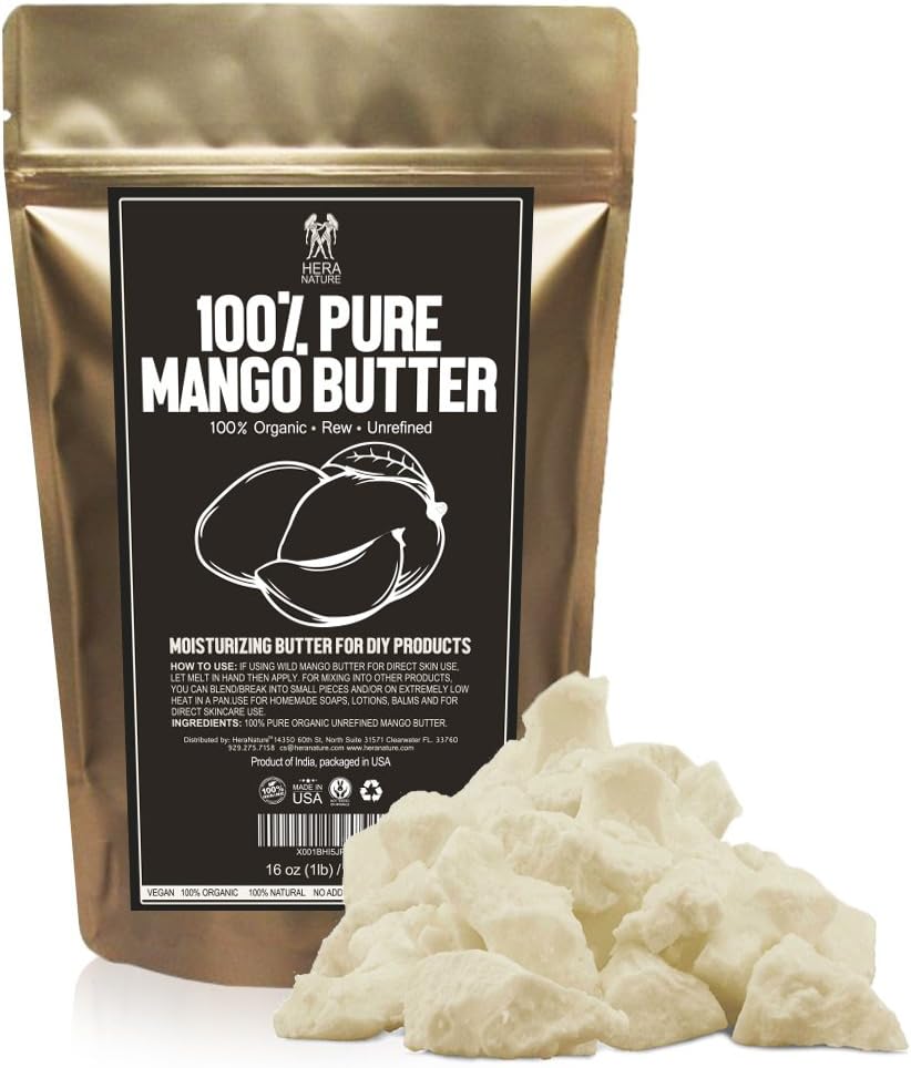 Best Raw, UNREFINED MANGO BUTTER, Amazing Moisturizer, Use Alone or in DIY Body Butters, Soaps, Lotions and lip balm - 100 Percent Pure & Fresh
