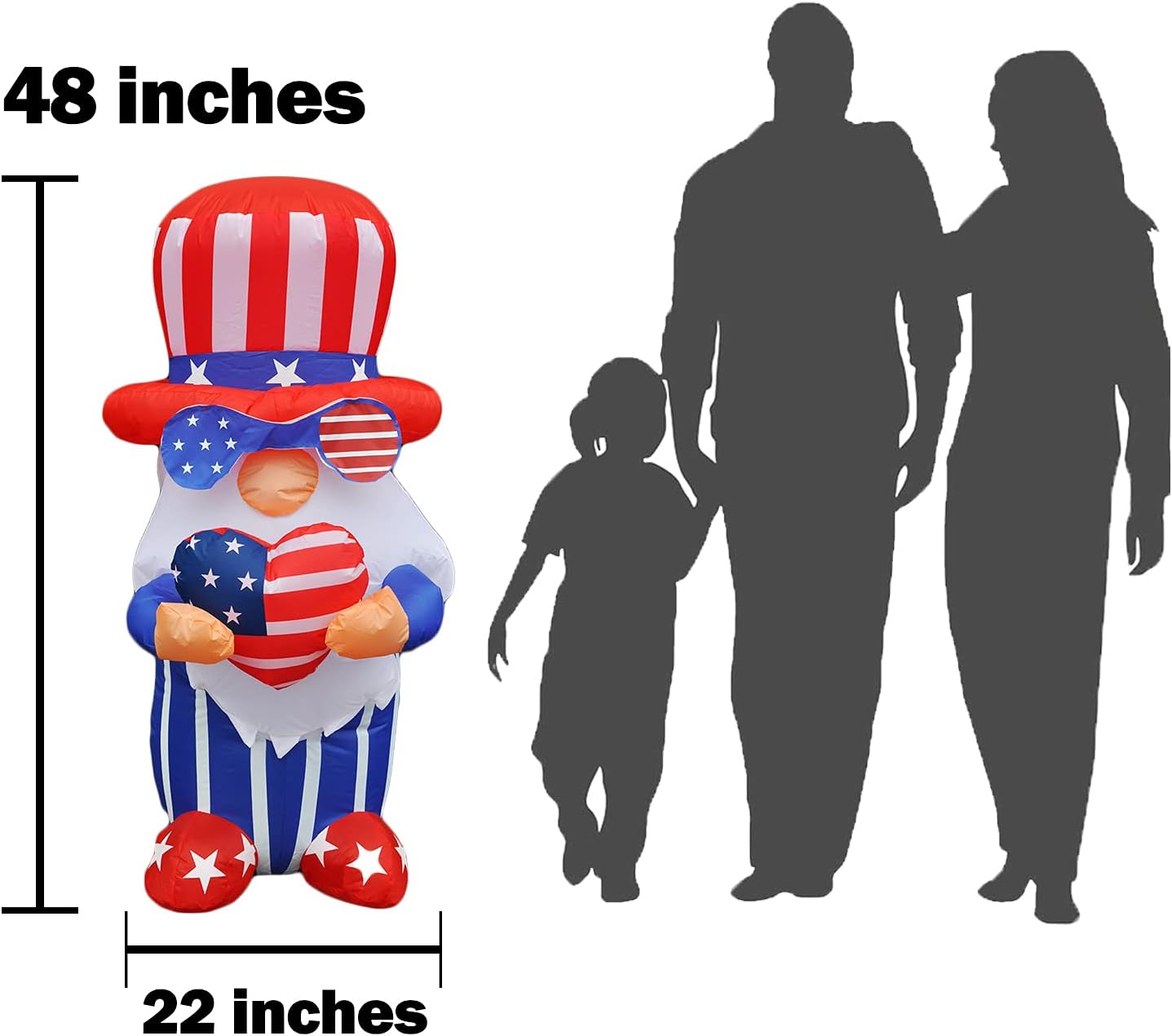 BLOWOUT FUN 4ft Inflatable 4th of July Independent Gnome Holding America Heart LED Decoration Blow Up Lighted Decor Indoor Outdoor Holiday Art Decor Decorations: Garden & Outdoor