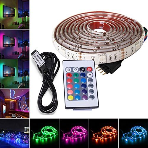 Wiseworld RGB LED Light Strip, USB Powered 5V SMD 5050 Flexible Waterproof TV Back light with 24 Keys IR Remote Control for TV Background Lighting PC Notebook Home Decoration - 78Inches/2M