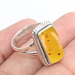 Solid 925 Sterling Silver Ring For Womens Amber