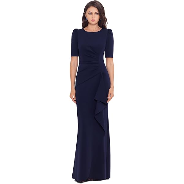 vince camuto long evening dresses VINCE CAMUTO Long Steel Blue Glitter Long Sleeve Gown – Style Exchange  Boutique PGH main image 1