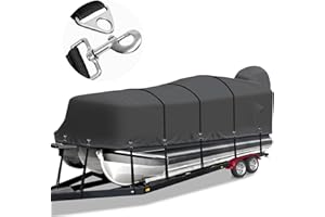 Cerumute Pontoon Boat Cover, Heavy Duty 900D Waterproof Pontoon Cover with Motor Cover and Windproof Adjustable Metal Buckle, 21-24 ft, Black