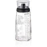 Glass Salad Dressing Bottle 10oz/300ml fill volume, Black | 8.07"Hx2.95"W Bottle With Leakproof Plastic Lid, Non-Drip Spout, Built-In Recipe Guide, Dishwasher Safe, German Design