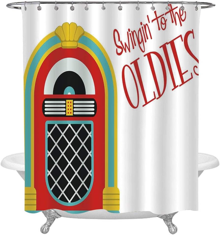 Amazon Com Jukebox Bath Curtain Jazz Age Vintage Party Theme Music Raido Box With Quote Art Print Fabric Shower Curtains For Bathroom Hooks Included 48x72in Red Sky Blue And Yellow Home Kitchen
