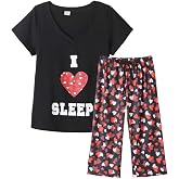 YIJIU Women's Short Sleeve Tops and Capri Pants Cute Cartoon Print Pajama Sets (Available in Plus Size)