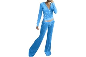 Olivcker Women Velour Sweat Suits 2 Piece Outfits Tracksuits Long Sleeve Zip Up Hooded Jacket Wide Leg Pants Casual Y2k Suit