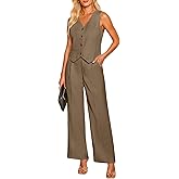 luvamia Pant Suits for Women Dressy Casual 2 Piece Sets Sleeveless Blazer Vest with High Rise Wide Leg Pants Work Office