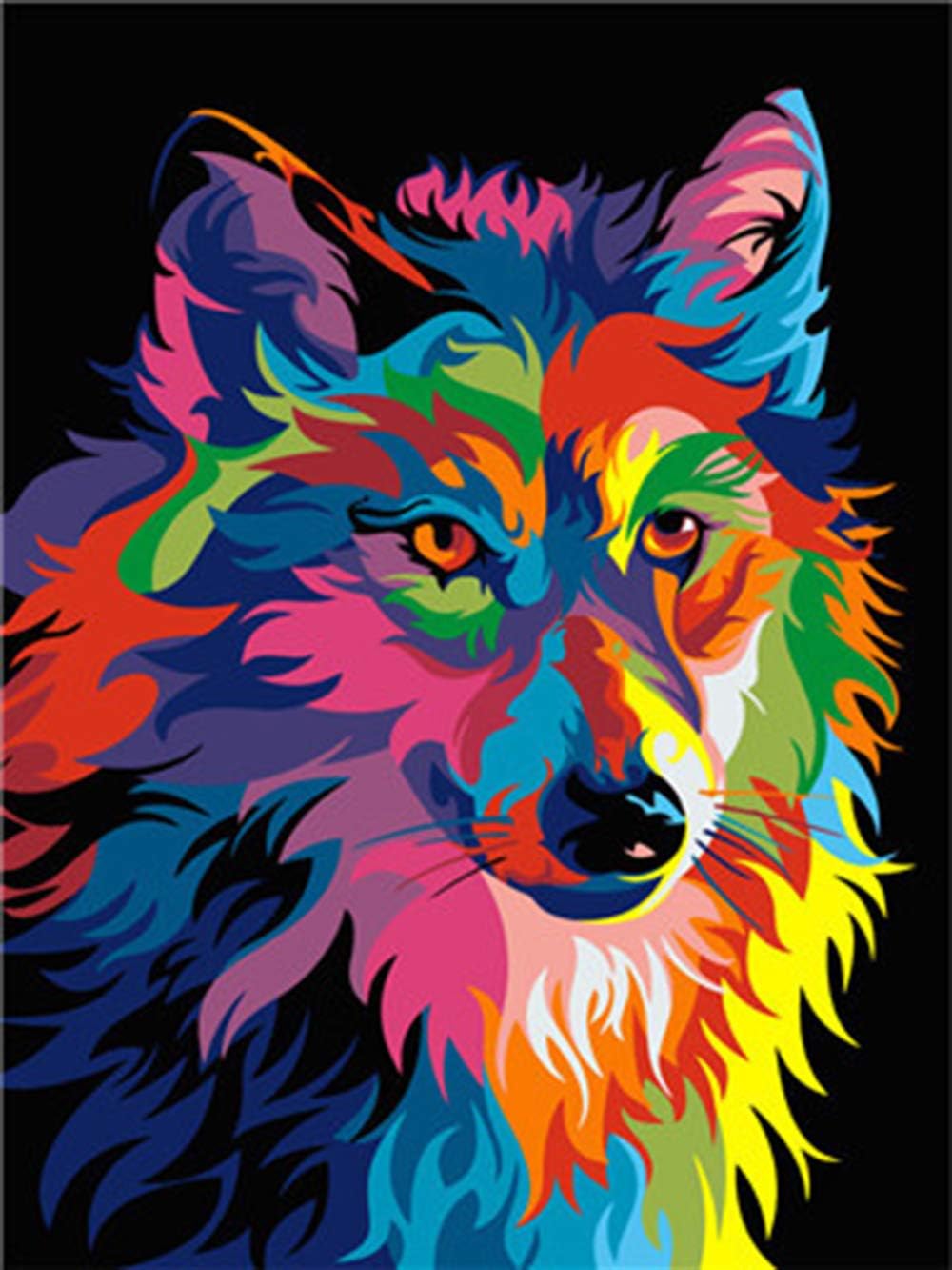 DIY Paint by Number Kits Acrylic Oil Painting for Kids and Adults Beginner 16" W x 20" L Drawing Paintwork with Paintbrushes Animals Canvas(Color Wolf)
