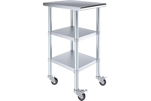 AmGood Stainless Steel Work Table with 2 Shelves and Casters | Metal Utility Table On Wheels (Stainless Steel Work Table with 2 Shelves + Casters, 18" Long x 24" Deep)