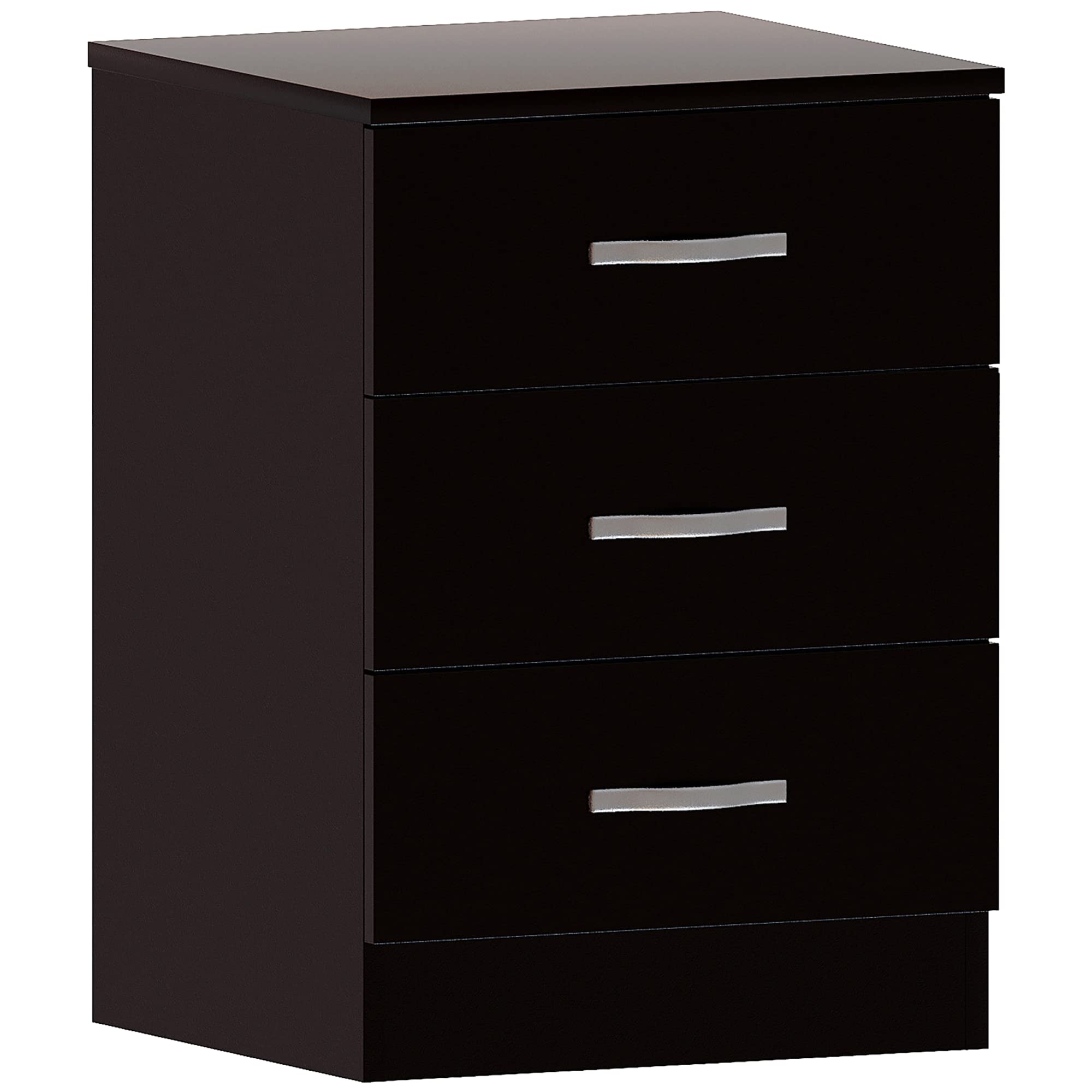 Vida Designs Large Black Bedside Cabinet Chest of Drawers, 3 Drawer With Metal Handles and Runners, Unique Anti-Bowing Drawer Support, Riano Bedroom Furniture