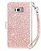 Galaxy S8 Case,Galaxy S8 Wallet Case,Dailylux Premium PU Leather Flip Credit Card Holder Wristlet Shockproof Protective Luxury Bling Flip Case Samsung Galaxy S8 5.8 inch-Glitter Rose Gold