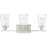 Savoy House 8-4508-3-SN Vaughan Modern Clear Water Glass Bathroom Vanity Wall Light, 3-Light 180 Total Watts, 9" H x 24" W, S