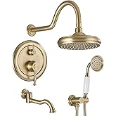 CHALIRS Rainfall Shower System with Handheld Sprayer,Brushed Gold Antique Shower Faucet Sets,Shower Fixture Combo with Brass Pressure Balance Valve,Complete Shower System Kit with Foldable Tub Spout