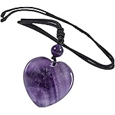 TUMBEELLUWA Carved Stone Heart Shape Necklace Chakra Quartz Pendant with Cord Amulet Healing Crystal Jewelry for Unisex