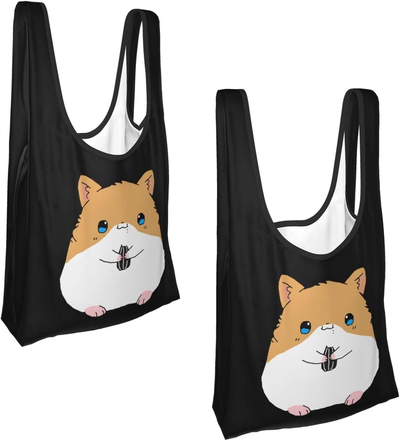 Cute Hamster Grocery Bags Reusable, EcoFriendly, 2 Pack black Size