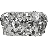 WDIRARA Women's Glitter Sequin Tube Tops Strapless Sleeveless Zip Back Bandeau Crop Top Party Clubwear