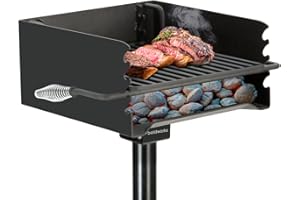BOLDWORKS Park Grill Park Style Charcoal Grill In Ground Heavy Duty for Commercial and Outdoor Cooking Rustproof and 360 Degree Swivel 16x16 Inch