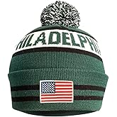 Cayyon US Flag City Football Embroidery Classic Pom Cuff Philadelphia Beanie Hat Cuffed Winter Soft Beanie Knit Pom Hat Cap Green