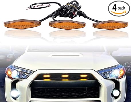 Amazon Com Runmade Compatible With Toyota 14 15 16 17 18 19 4runner Trd Pro 3pcs Front Bumper Center Grille Grill Led Lights Amber Yellow Lighting Automotive